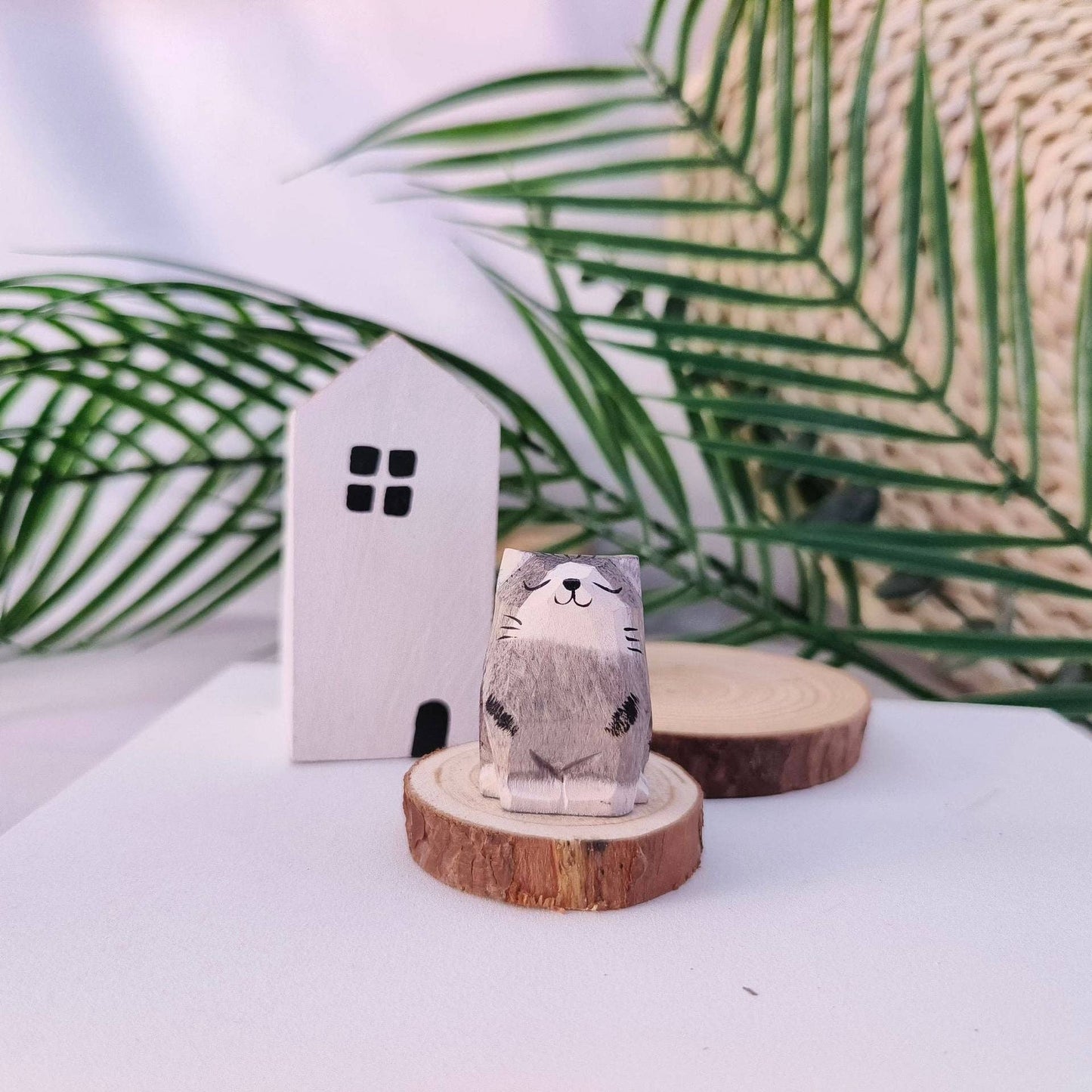 Handcrafted Wooden Sitting Cats Ornament