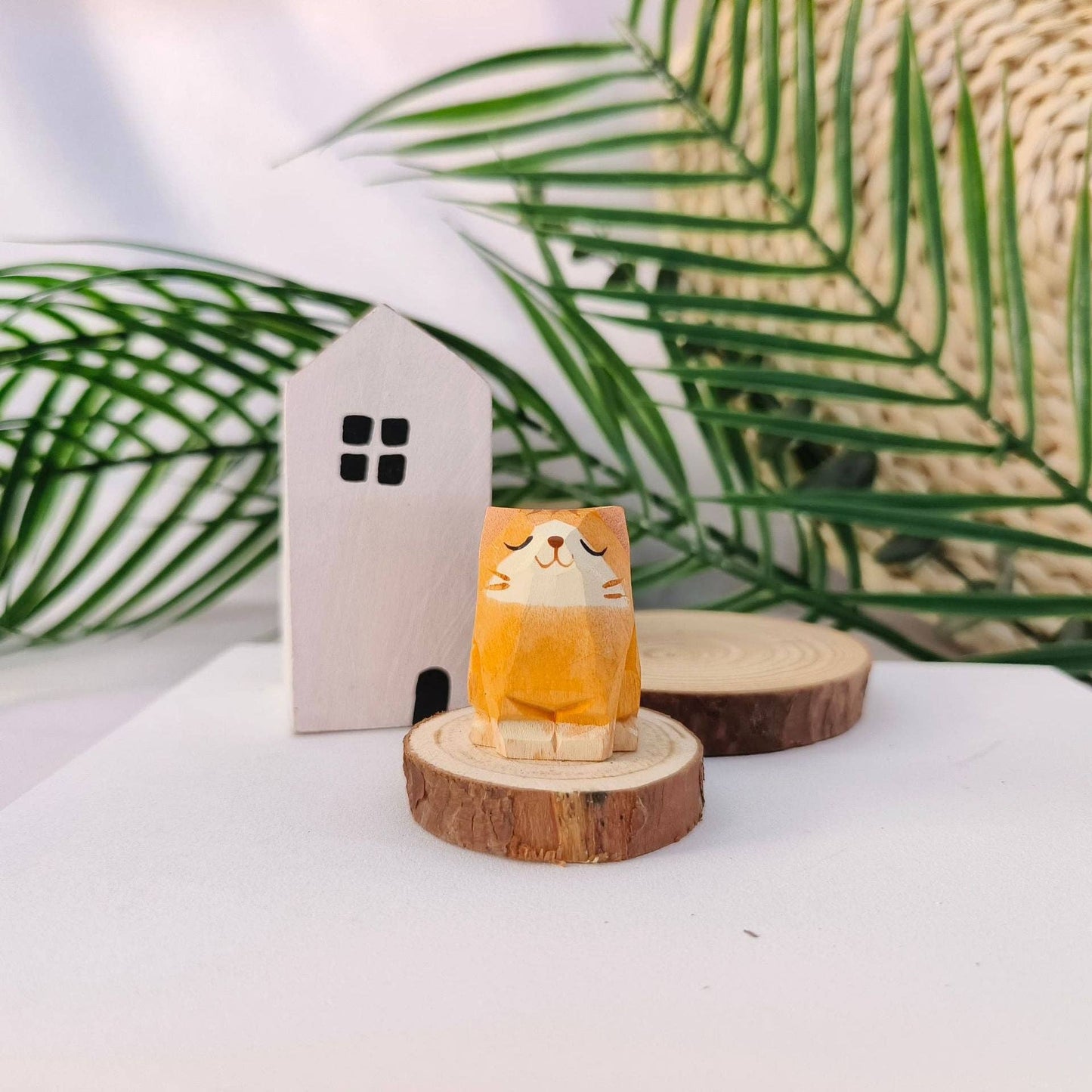 Handcrafted Wooden Sitting Cats Ornament