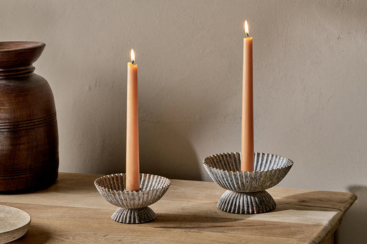 Rustic Iron candle holders, ideal with Skär Organics tall dinner candles 