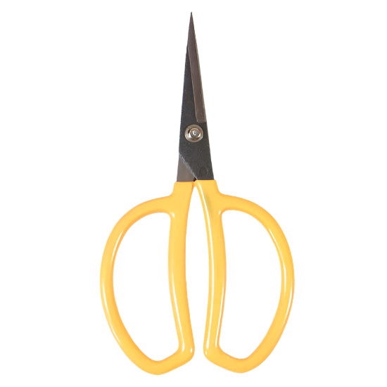 High Quality and Handy Pair of Garden Floral Scissors with Yellow Vinyl Handles, Made in Japan, Ideal for bonsai, flowers, vegetables, and general garden snipping