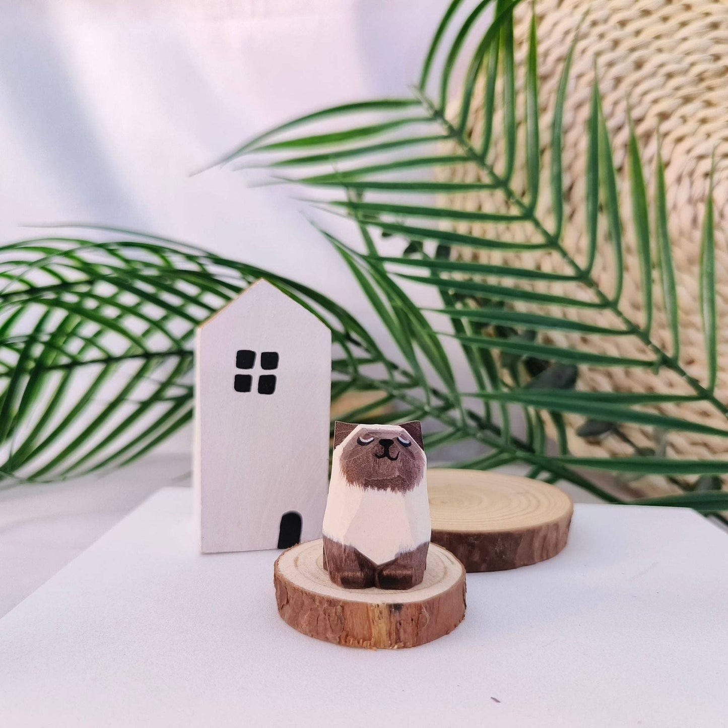 Handcrafted Wooden Sitting Cats Ornament