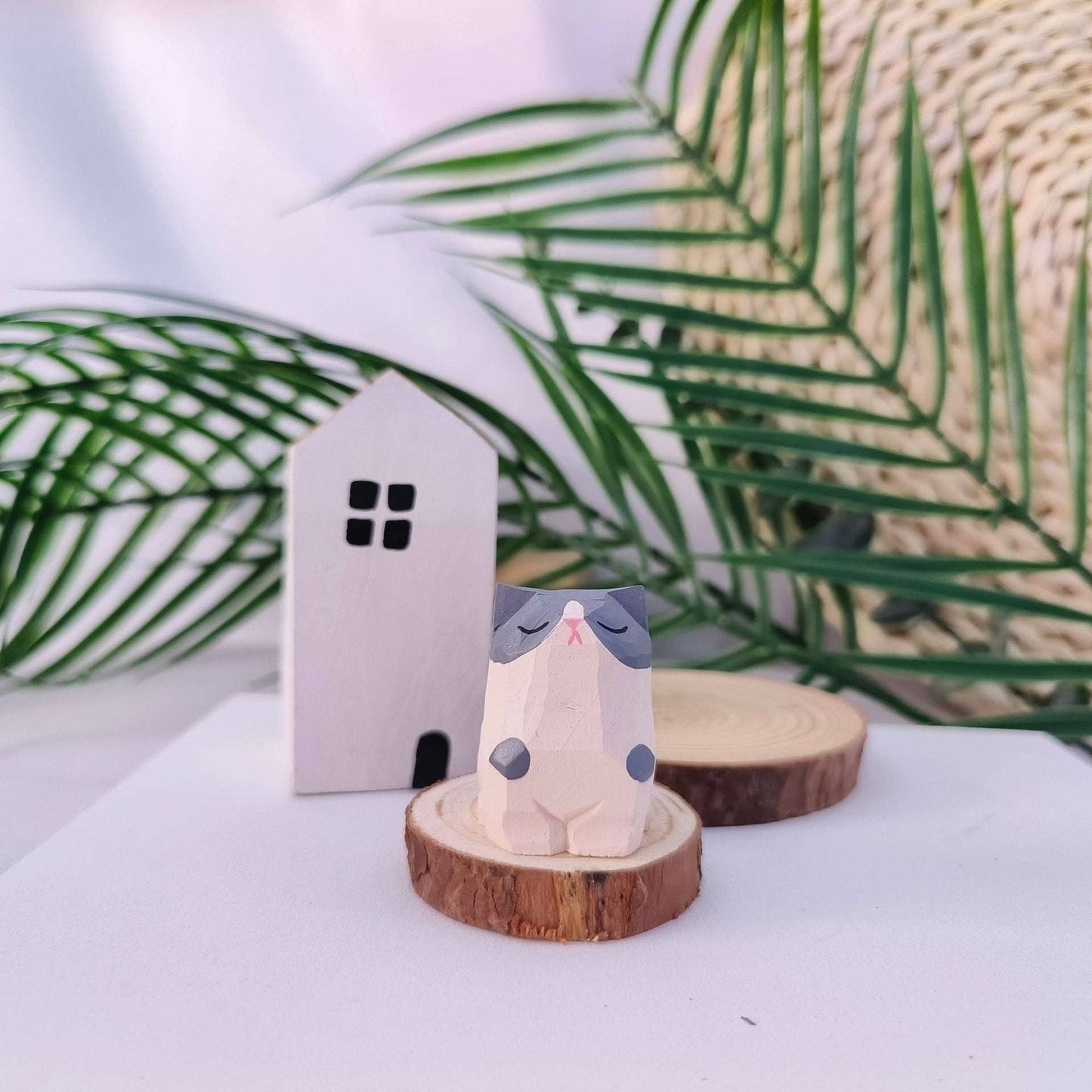 Handcrafted Wooden Sitting Cats Ornament