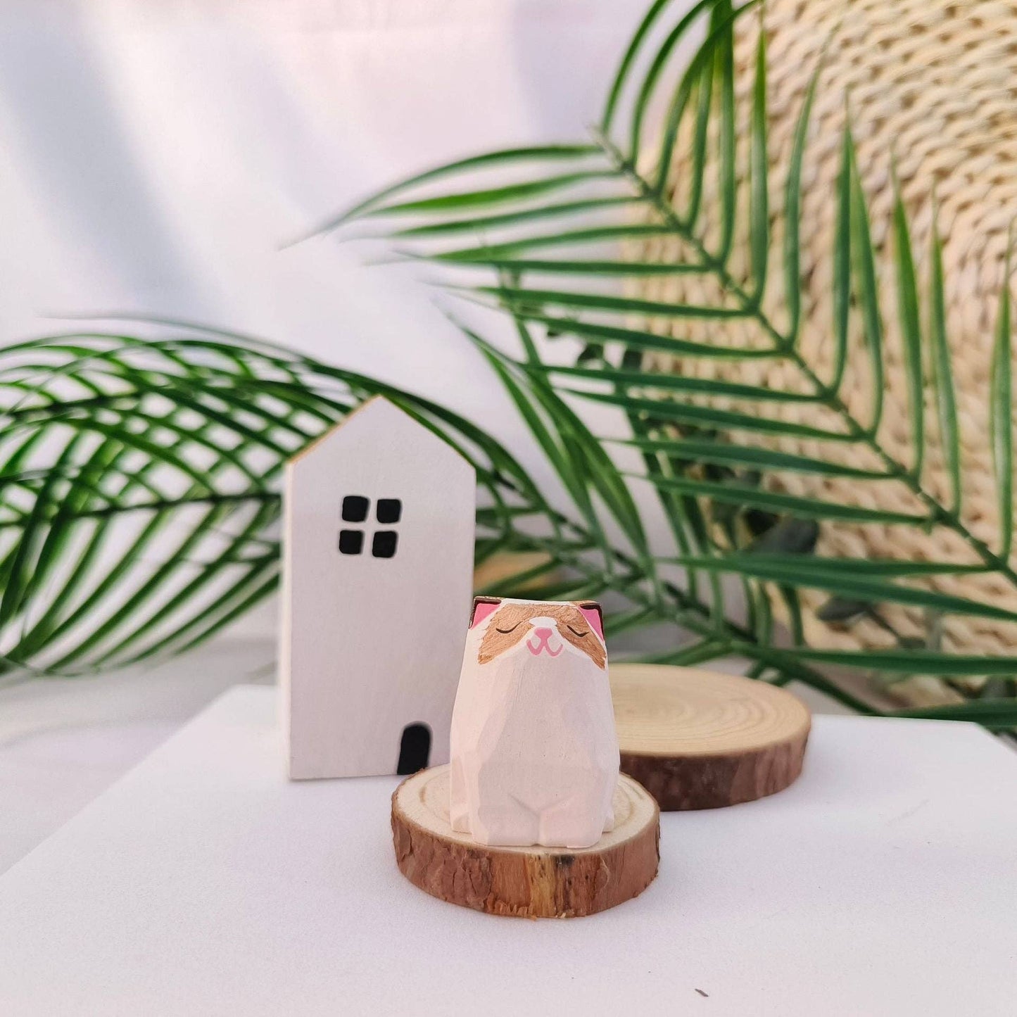 Handcrafted Wooden Sitting Cats Ornament