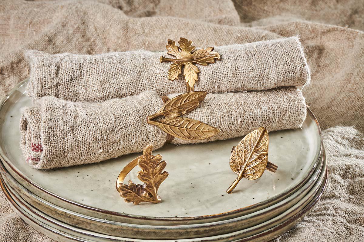 Leaf Brass Napkin Rings (Set of 4)