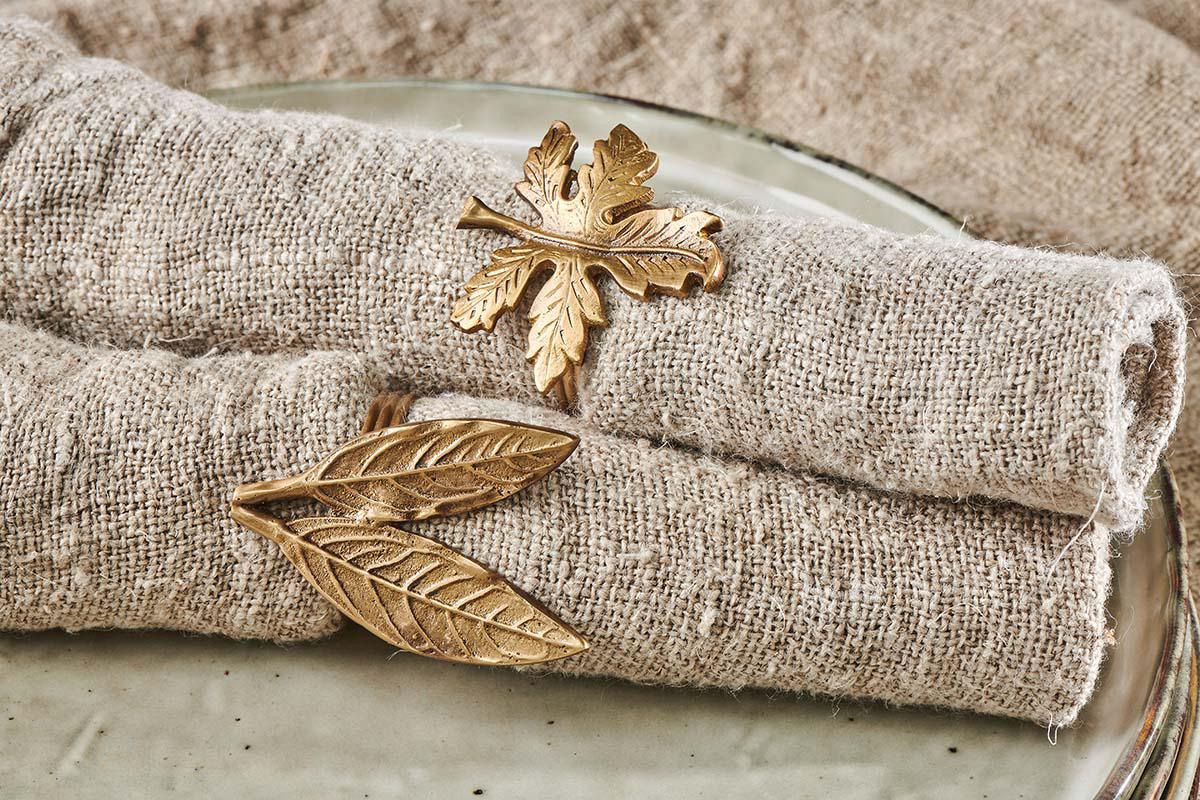 Leaf Brass Napkin Rings (Set of 4)