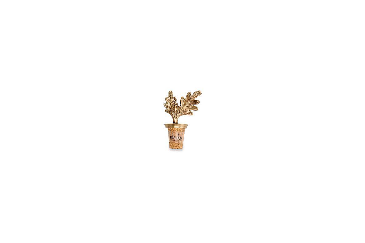 Oak Leaf Brass Bottle Stopper